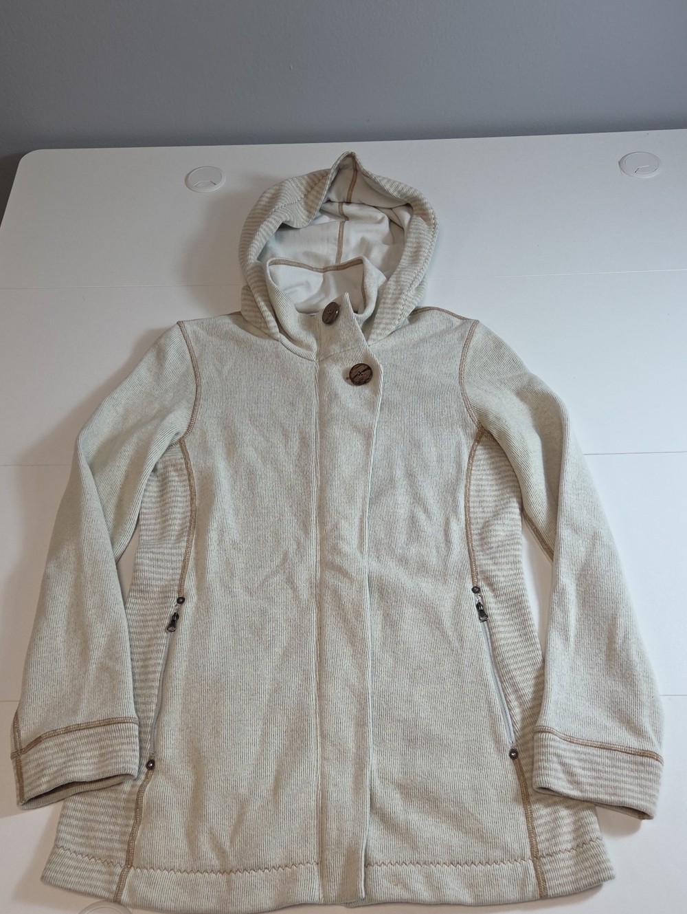 Prana Hooded Fleece Lined Zip Front Sweater Jacket Size S